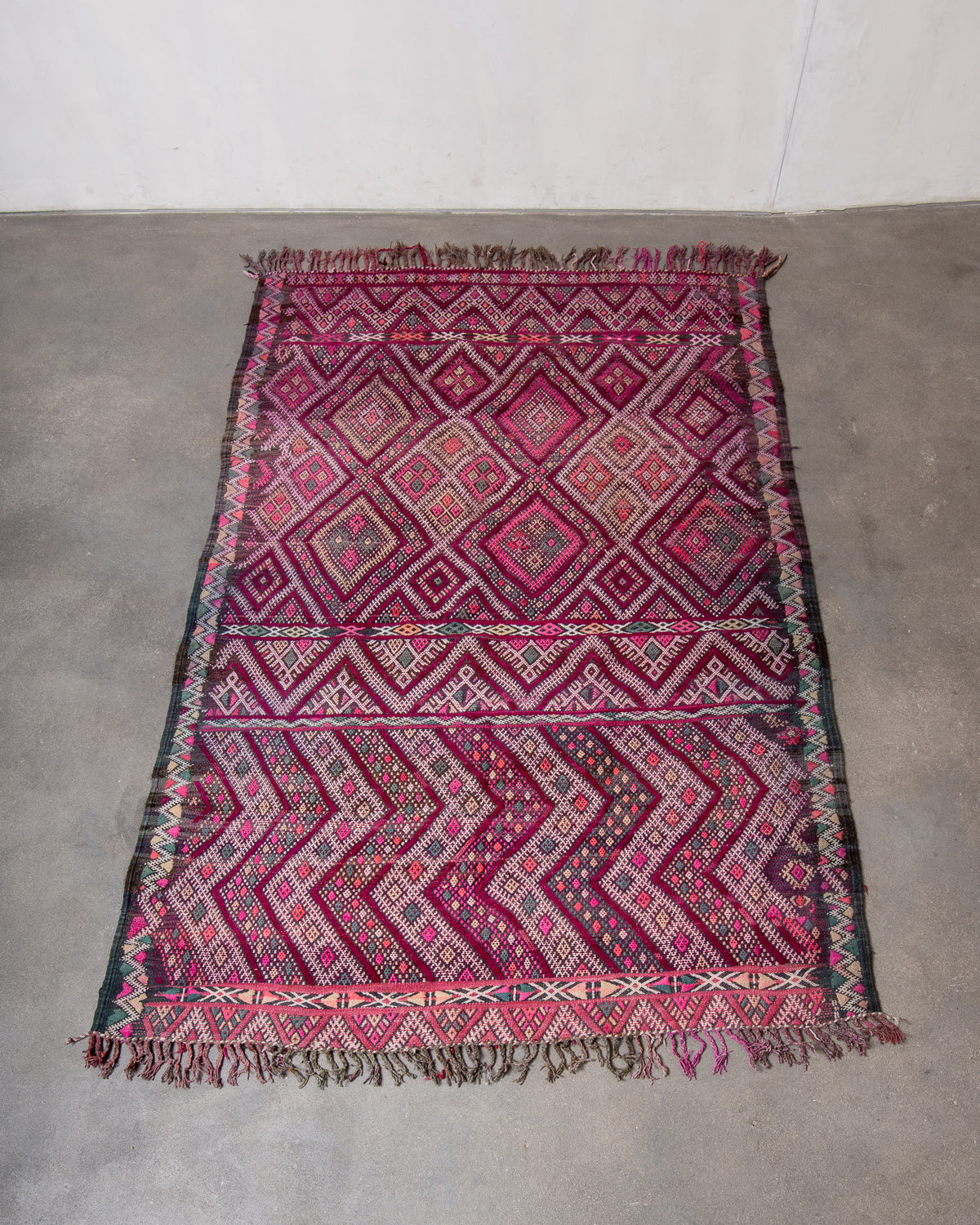 Modern, designer, handcrafted Berber rug from Morocco. Vintage Kelim carpet with beautiful designs and robust flat weave out of wool.